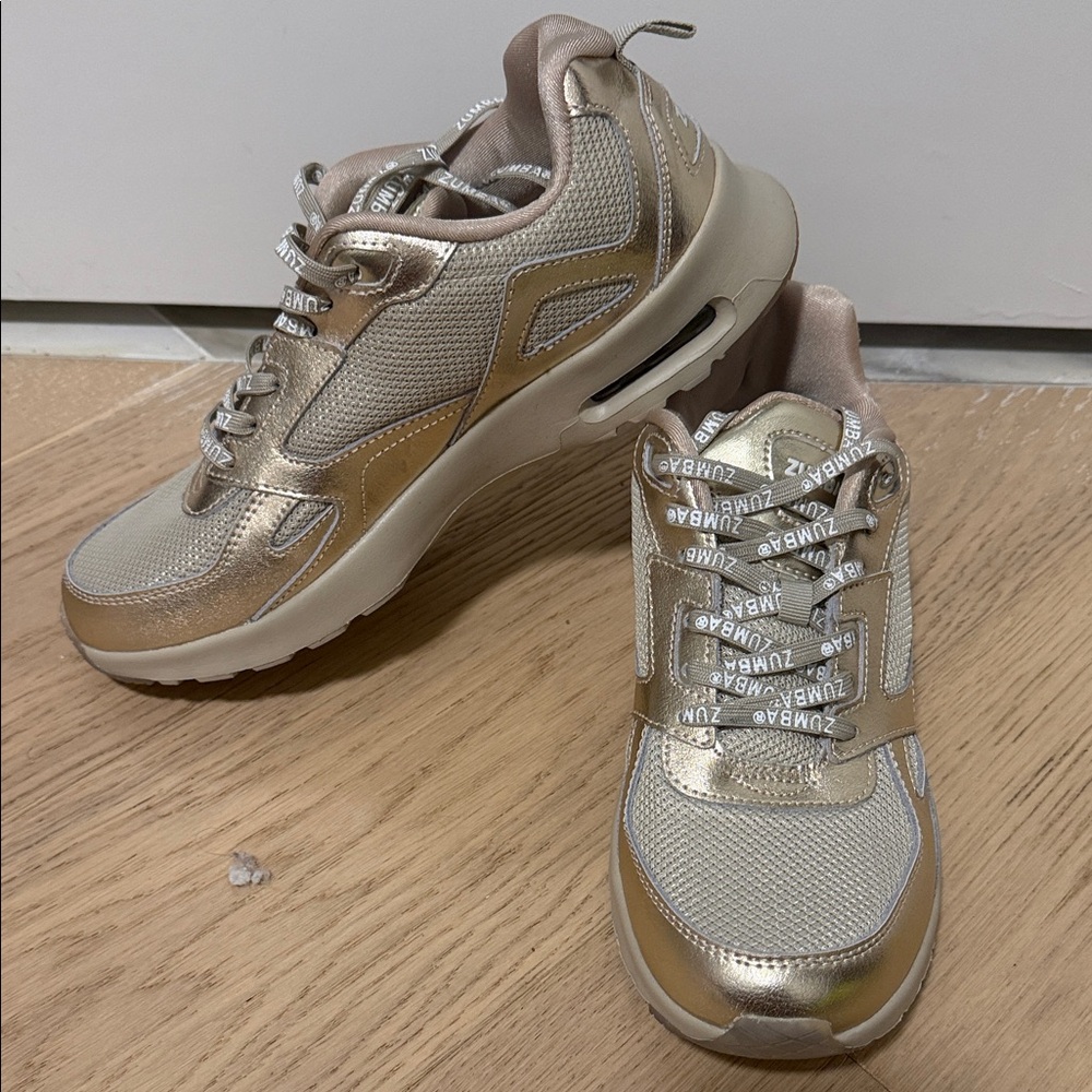Zumba Fitness Metallic Champagne and Rose Lace-Up Sneakers